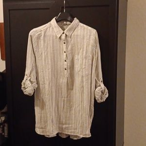 SONOMA Women's Gray and White Button Up Shirt Size XXL